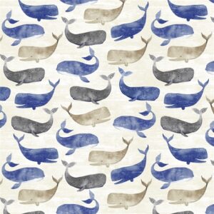 Grey blue and navy whales on a neutral background